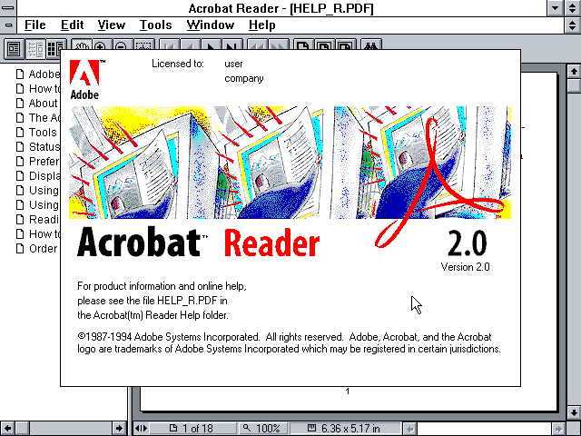 Acrobat Reader 2.0 - About
